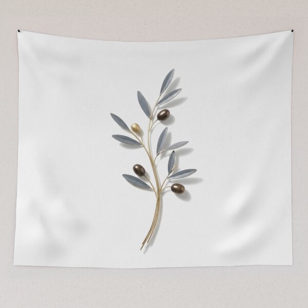 Item preview, Minimalist 3D Metal Olive Branch Wall Art Print | Slate Blue & Gold Metallic Botanical Poster | Floating Relief Sculpture Illustration | Mediterranean Decor designed and sold by SergioMiklos.