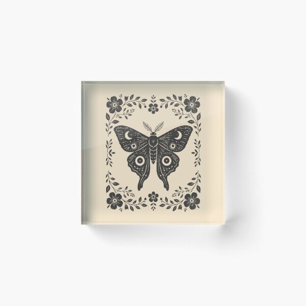 Item preview, Linocut Moth Vintage Winged Insect Floral Cottagecore   designed and sold by Y-Vibes.
