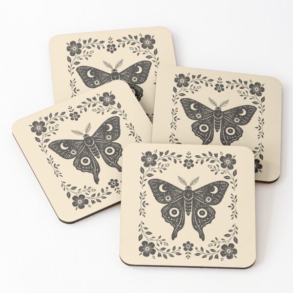Item preview, Linocut Moth Vintage Winged Insect Floral Cottagecore   designed and sold by Y-Vibes.