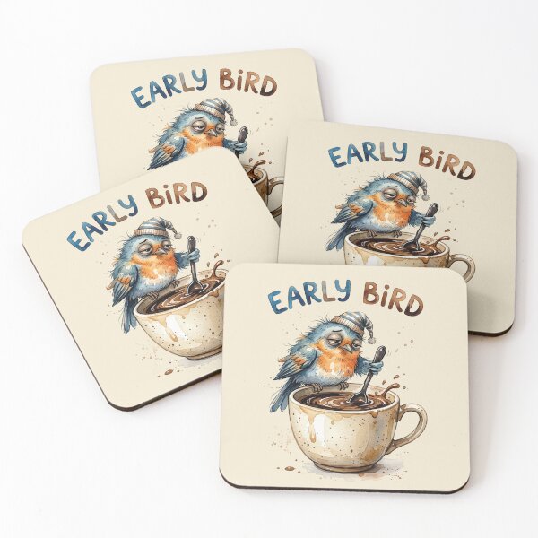 Item preview, Early Bird Tired Grumpy Coffee Bird Cartoon designed and sold by chriswo-design.