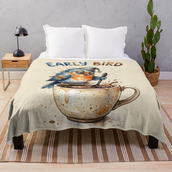 Item preview, Early Bird Tired Grumpy Coffee Bird Cartoon designed and sold by chriswo-design.