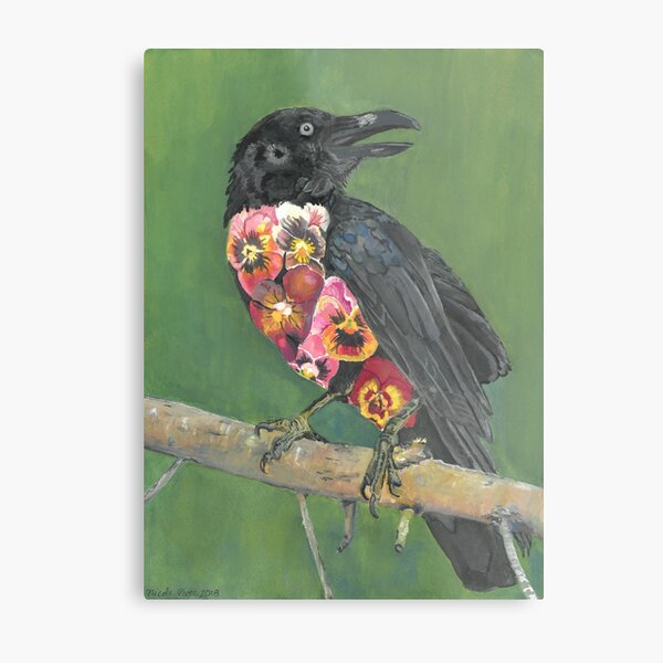 Crow in Bloom Metal Print