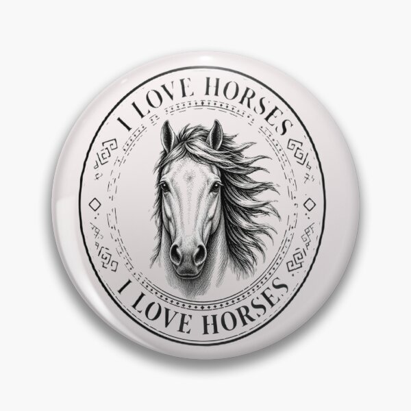 Item preview, I Love Horses Circular Seal Stamp – Black & White Horse Head with Flowing Mane designed and sold by +48574178623.
