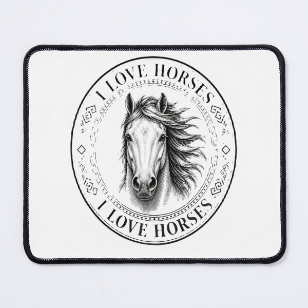 Item preview, I Love Horses Circular Seal Stamp – Black & White Horse Head with Flowing Mane designed and sold by +48574178623.