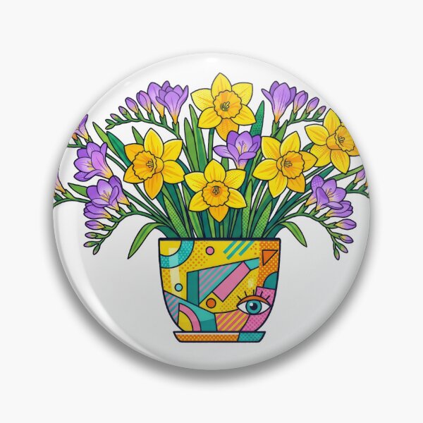 Item preview, Pop Art Floral Design – Yellow Daffodils & Purple Freesias in Patterned Ceramic Pot designed and sold by TontikDesign.