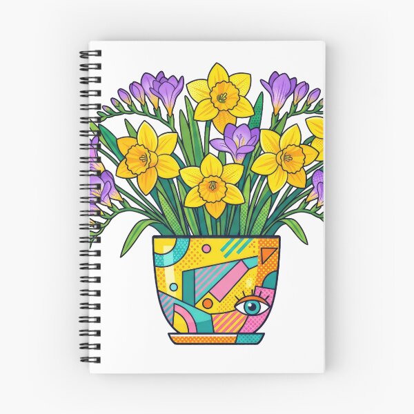 Item preview, Pop Art Floral Design – Yellow Daffodils & Purple Freesias in Patterned Ceramic Pot designed and sold by TontikDesign.