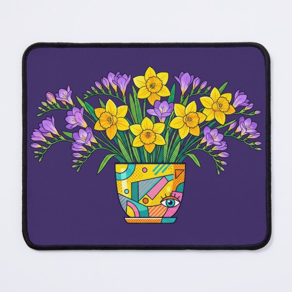 Item preview, Pop Art Floral Design – Yellow Daffodils & Purple Freesias in Patterned Ceramic Pot designed and sold by TontikDesign.