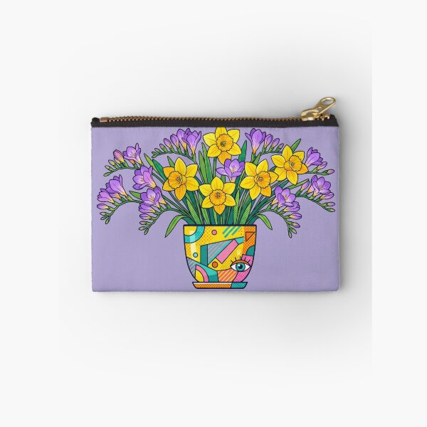 Item preview, Pop Art Floral Design – Yellow Daffodils & Purple Freesias in Patterned Ceramic Pot designed and sold by TontikDesign.