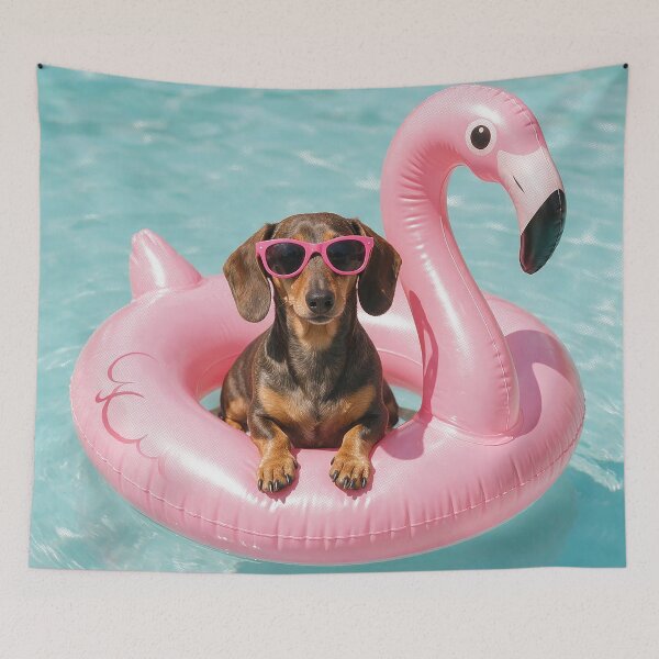 Item preview, Dachshund Sunglasses Flamingo Pool Float designed and sold by The Mellonaire.