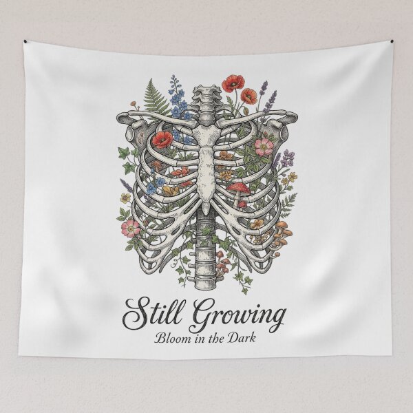 Item preview, Still Growing - Botanical Ribcage Anatomy Bloom in the Dark - Vintage Gothic Osteology Floral Ribcage Terrarium - Still Growing Resilience designed and sold by LuxeBuzz.