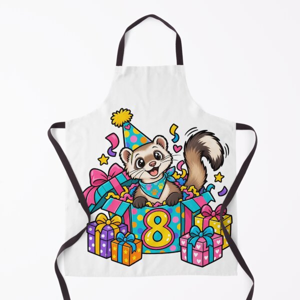 Item preview, Happy 8 year old Birthday girl, Bobcat ferret celebrating designed and sold by BigfeetLittlepaws.