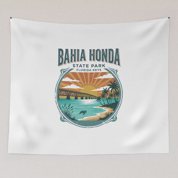 Item preview, Bahia Honda State Park Vintage Travel Poster – Florida Keys Retro Sunset Rail Bridge & Sea Turtle designed and sold by vivid-vibes-art.