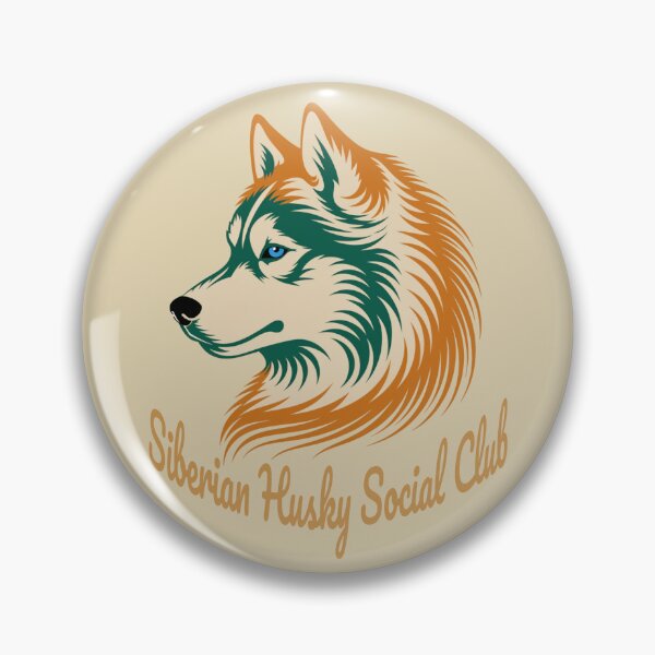 Item preview, Siberian Husky Social Club Vintage Badge Dog Mom Dad (orange lettering) designed and sold by Kinship-Pets.