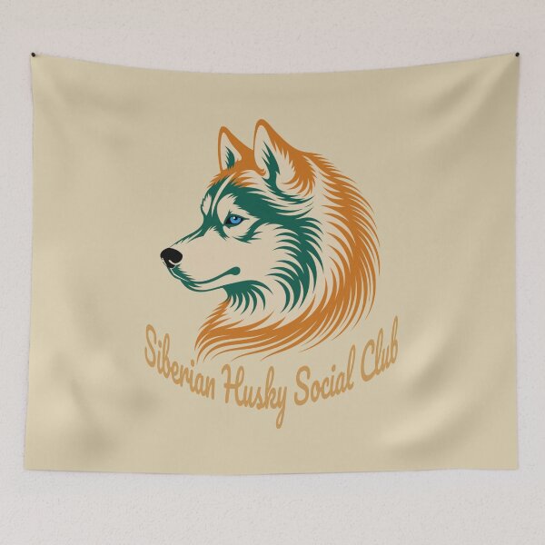 Item preview, Siberian Husky Social Club Vintage Badge Dog Mom Dad (orange lettering) designed and sold by Kinship-Pets.