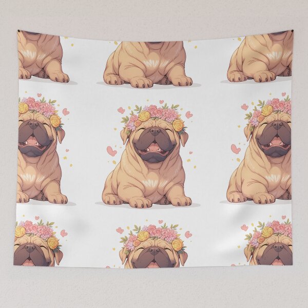 Item preview, Cute Bullmastiff puppy dog with a flower crown designed and sold by MendaciousMina.