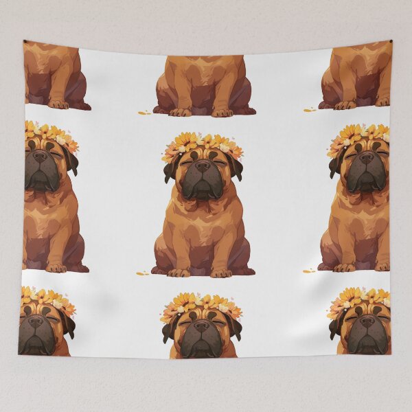 Item preview, Cute Bullmastiff puppy dog with a flower crown designed and sold by MendaciousMina.