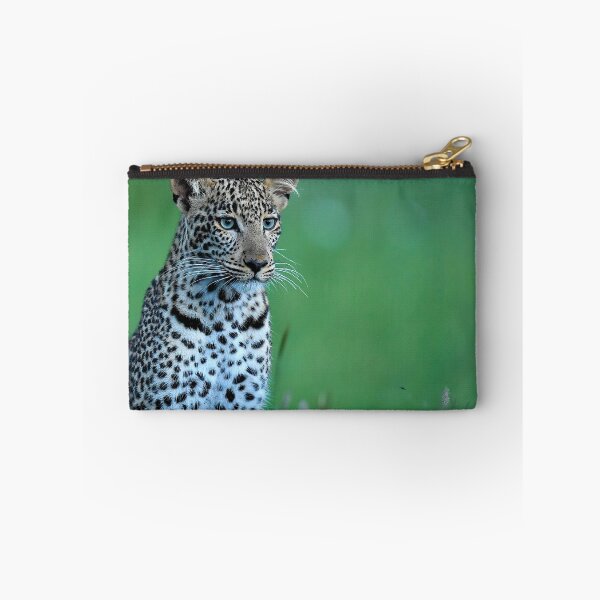 Item preview, Curious Young Leopard Portrait with Soft Green Background designed and sold by OlaniPictures.