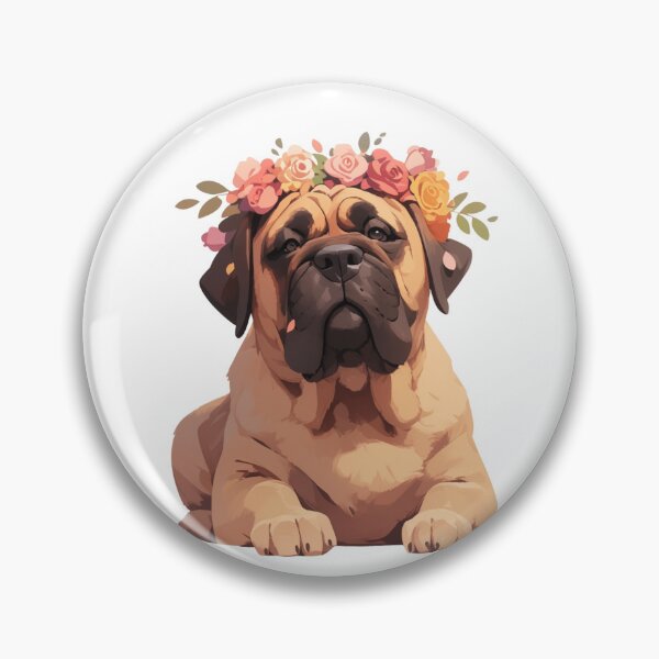 Item preview, Cute Bullmastiff puppy dog with a flower crown designed and sold by MendaciousMina.