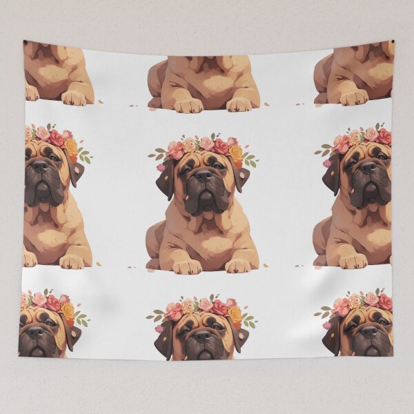 Item preview, Cute Bullmastiff puppy dog with a flower crown designed and sold by MendaciousMina.