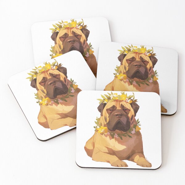 Item preview, Cute Bullmastiff puppy dog with a flower crown designed and sold by MendaciousMina.