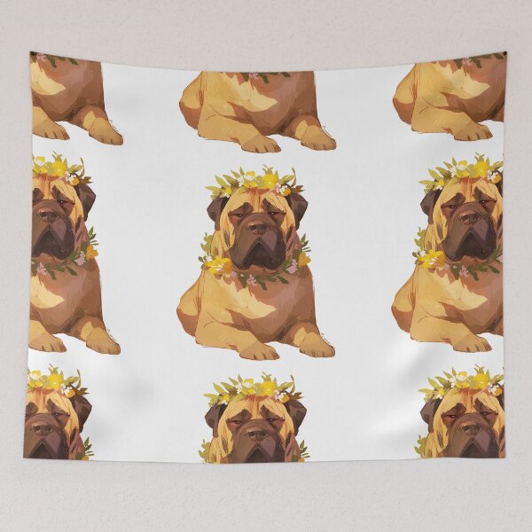 Item preview, Cute Bullmastiff puppy dog with a flower crown designed and sold by MendaciousMina.