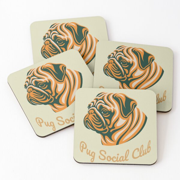 Item preview, Pug Social Club Vintage Badge Pug (orange lettering) designed and sold by Kinship-Pets.