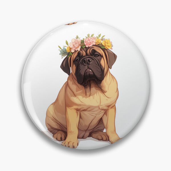Item preview, Cute Bullmastiff puppy dog with a flower crown designed and sold by MendaciousMina.