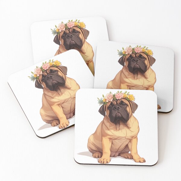 Item preview, Cute Bullmastiff puppy dog with a flower crown designed and sold by MendaciousMina.