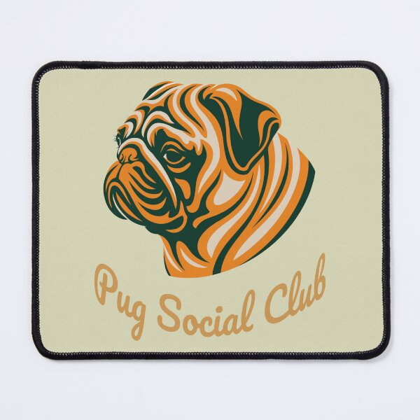 Item preview, Pug Social Club Vintage Badge Pug (orange lettering) designed and sold by Kinship-Pets.