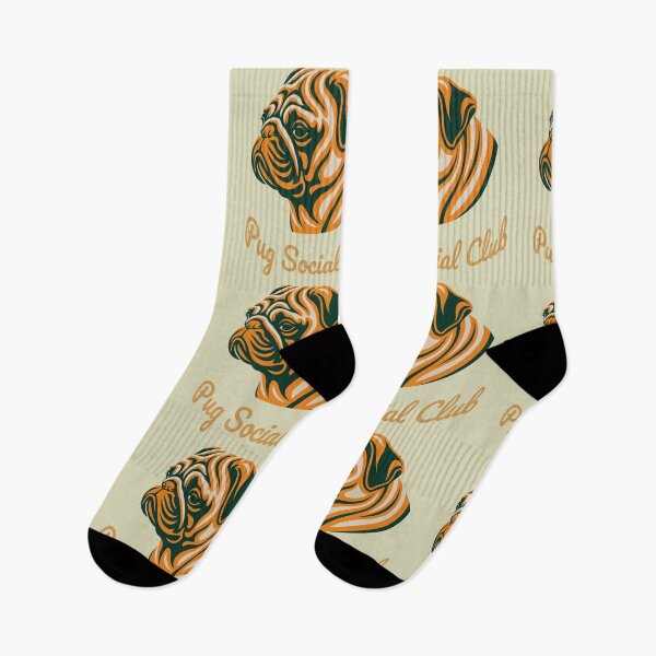 Item preview, Pug Social Club Vintage Badge Pug (orange lettering) designed and sold by Kinship-Pets.