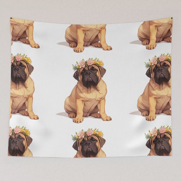 Item preview, Cute Bullmastiff puppy dog with a flower crown designed and sold by MendaciousMina.