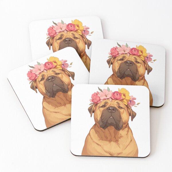 Item preview, Cute Bullmastiff puppy dog with a flower crown designed and sold by MendaciousMina.
