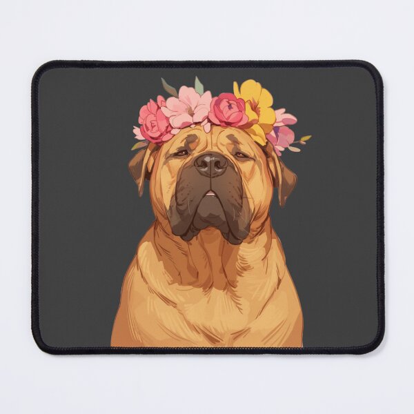 Item preview, Cute Bullmastiff puppy dog with a flower crown designed and sold by MendaciousMina.