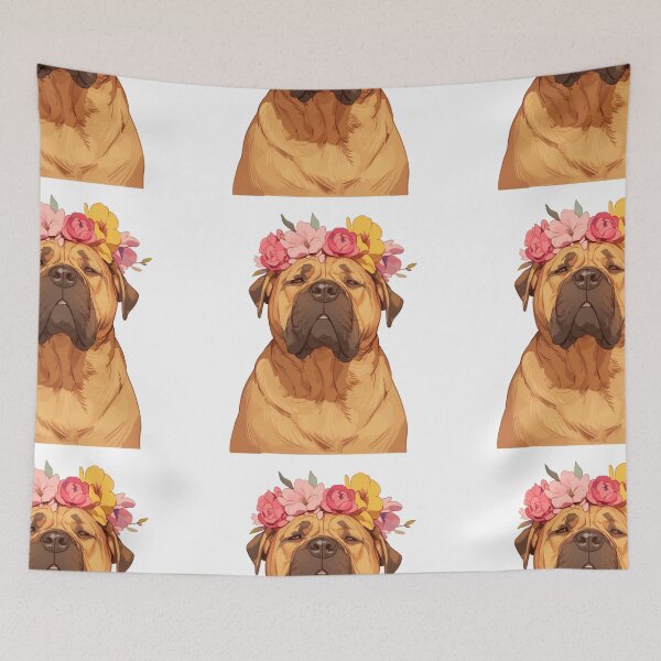 Item preview, Cute Bullmastiff puppy dog with a flower crown designed and sold by MendaciousMina.