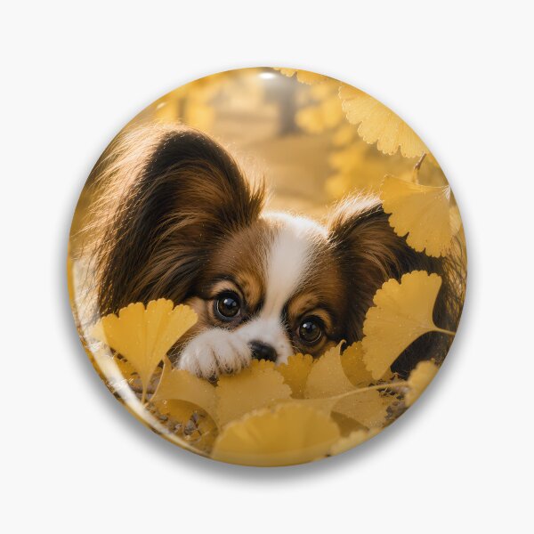 Item preview, Papillon Dog Peeking Through Golden Ginkgo Leaves designed and sold by ManJiangHong.