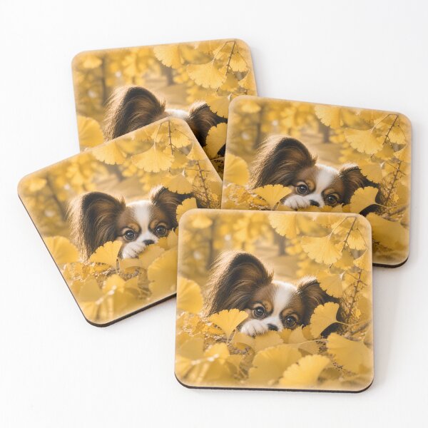 Item preview, Papillon Dog Peeking Through Golden Ginkgo Leaves designed and sold by ManJiangHong.
