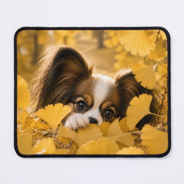 Item preview, Papillon Dog Peeking Through Golden Ginkgo Leaves designed and sold by ManJiangHong.