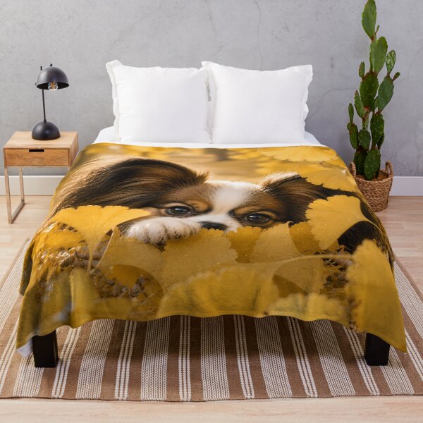 Item preview, Papillon Dog Peeking Through Golden Ginkgo Leaves designed and sold by ManJiangHong.
