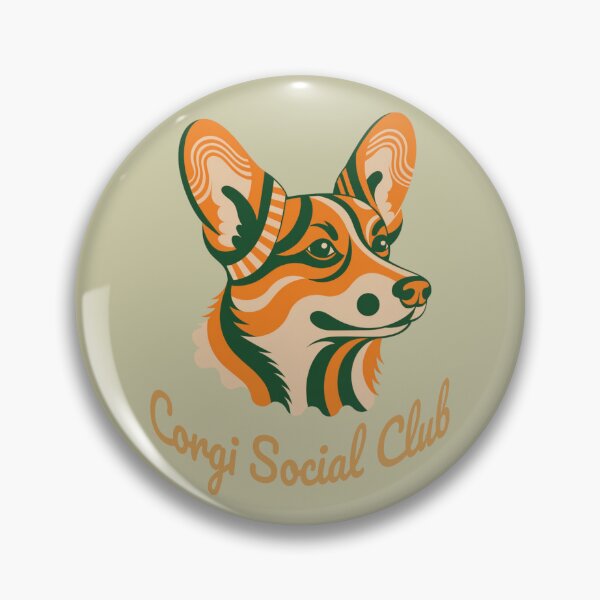 Item preview, Corgi Social Club Vintage Badge (orange lettering) designed and sold by Kinship-Pets.
