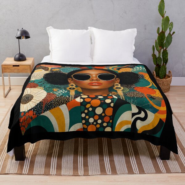 Item preview, Retro Classy Woman with Sunglasses - Teal and Orange Abstract Floral Pattern designed and sold by littlepiptales.