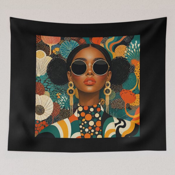Item preview, Retro Classy Woman with Sunglasses - Teal and Orange Abstract Floral Pattern designed and sold by littlepiptales.