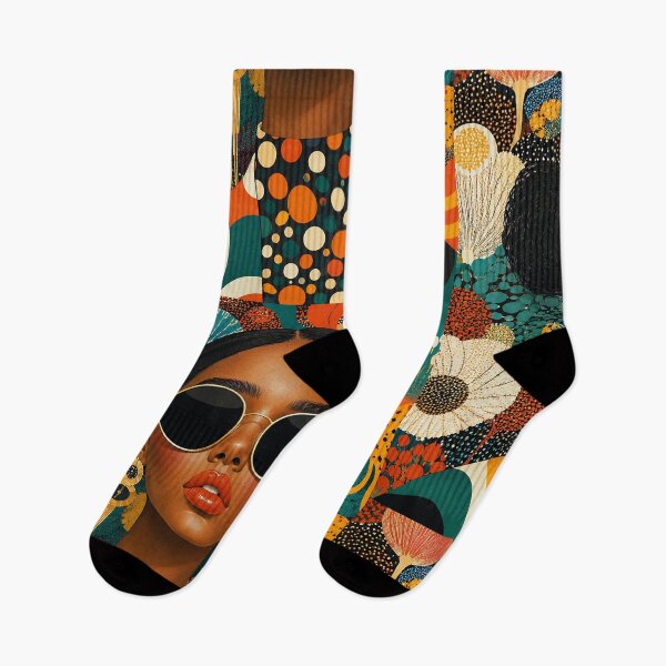 Item preview, Retro Classy Woman with Sunglasses - Teal and Orange Abstract Floral Pattern designed and sold by littlepiptales.