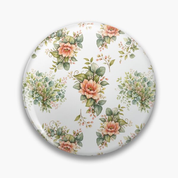 Item preview, Peach & Eucalyptus Watercolor Floral Pattern designed and sold by sweta_r.art.