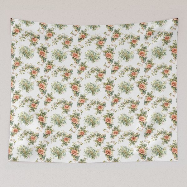 Item preview, Peach & Eucalyptus Watercolor Floral Pattern designed and sold by sweta_r.art.