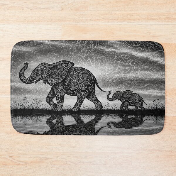 Item preview, Elephant Family Mandala | Black and White Elephant Mandala Art | Sacred Geometry Wildlife Artwork | Spiritual Nature Wall Art designed and sold by suryabumblee.