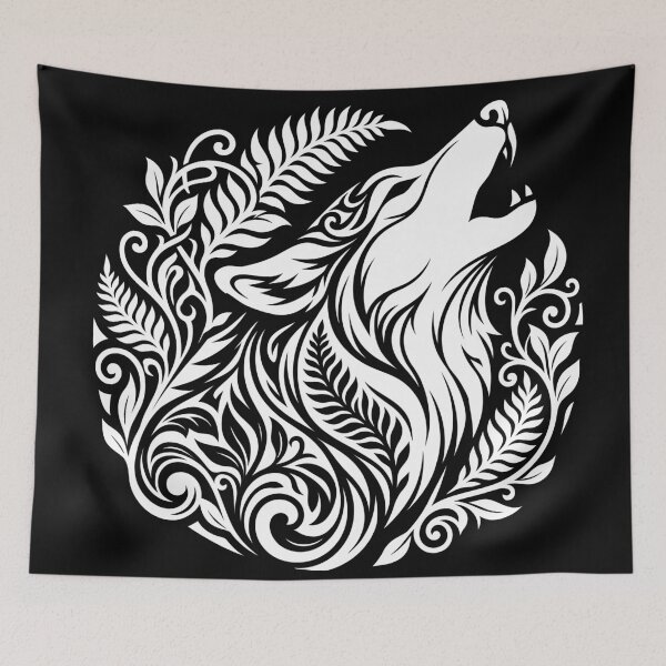 Item preview, Howling Wolf Botanical Silhouette Vector Illustration designed and sold by ZUMERI.