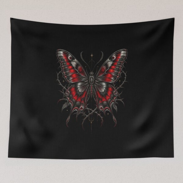 Item preview, Gothic Butterfly Drawing – Mystical Crimson Emperor Butterfly with Thorns designed and sold by Anyshca.