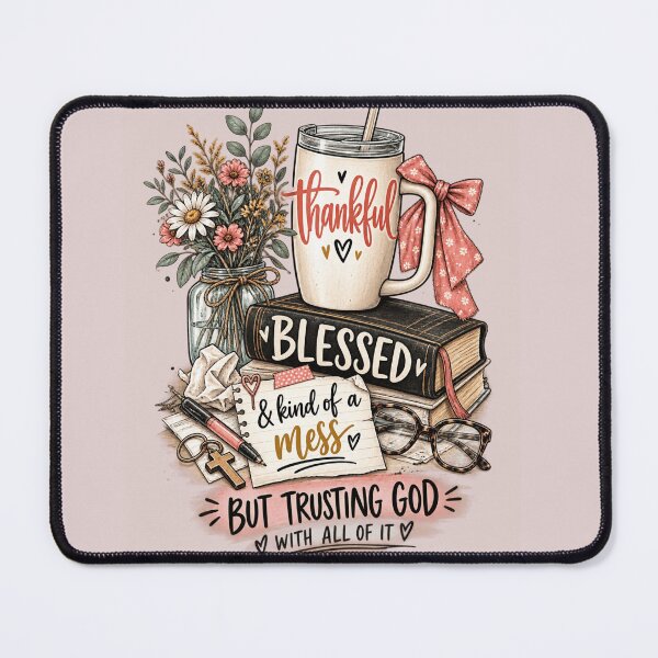 Item preview, Thankful Blessed Kind of a Mess,Trusting God with all of it,Christian Faith & Gratitude designed and sold by ANTHAR.