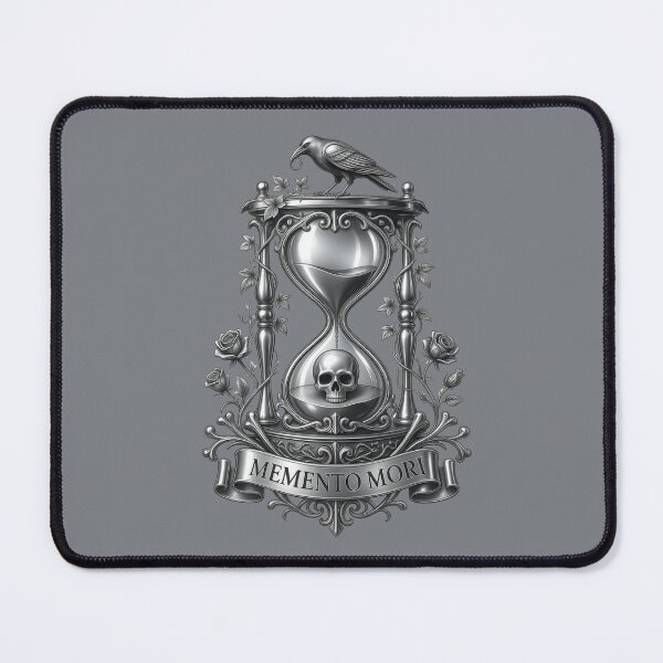 Item preview, Memento Mori Skull Hourglass Raven Gothic Stoic Philosophy Silver Metal Dark Art designed and sold by MarCinu Art.