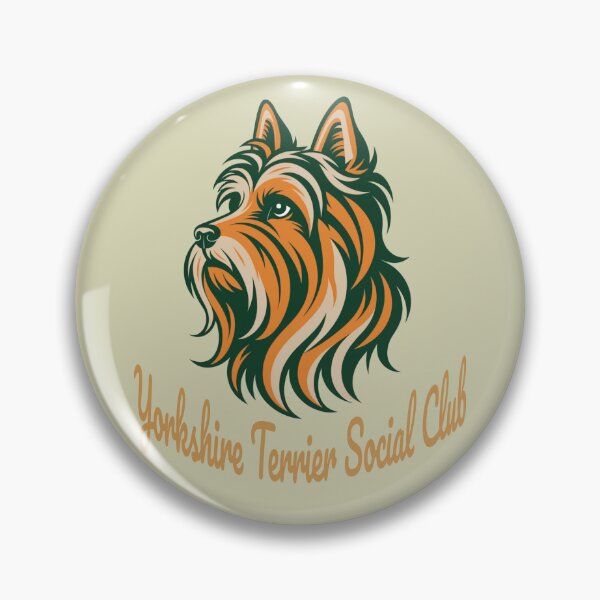 Item preview, Yorkshire Terrier Social Club Vintage Badge (orange lettering) designed and sold by Kinship-Pets.